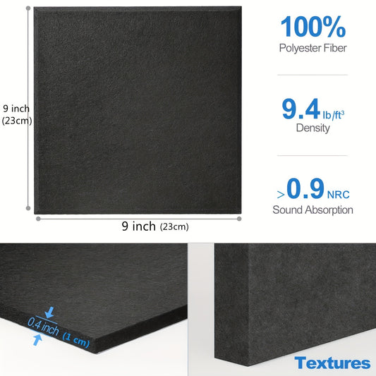 12pcs BRAVOSPACE Self-Adhesive Square Acoustic Panels, 22.86cm x 22.86cm x 1.02cm - Foam Tiles for Noise Reduction in Home or Office Studio