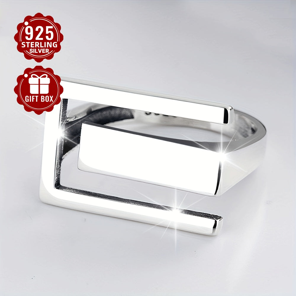 Versatile 925 Sterling Silver Adjustable Geometric Open Ring for Daily Wear as a Stylish Jewelry Accessory