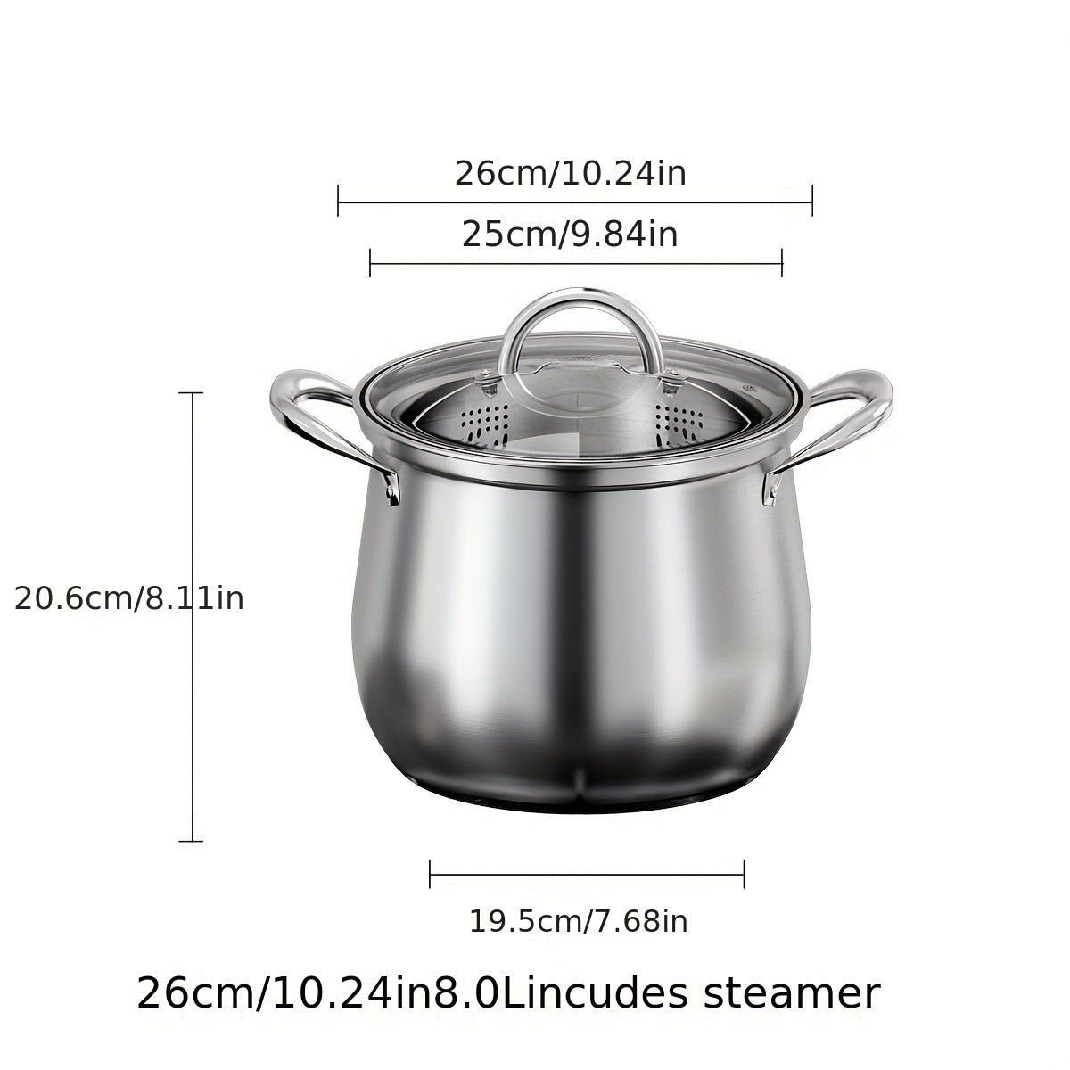 Large Capacity High Soup Pot made of 304 Stainless Steel, Thickened for Household use. Can be used for Cooking Porridge, Stews, and Steaming on Electromagnetic or Gas Stoves.