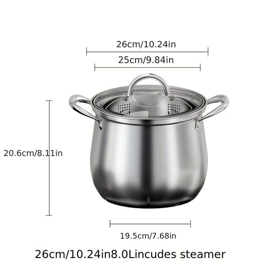 Large Capacity High Soup Pot made of 304 Stainless Steel, Thickened for Household use. Can be used for Cooking Porridge, Stews, and Steaming on Electromagnetic or Gas Stoves.