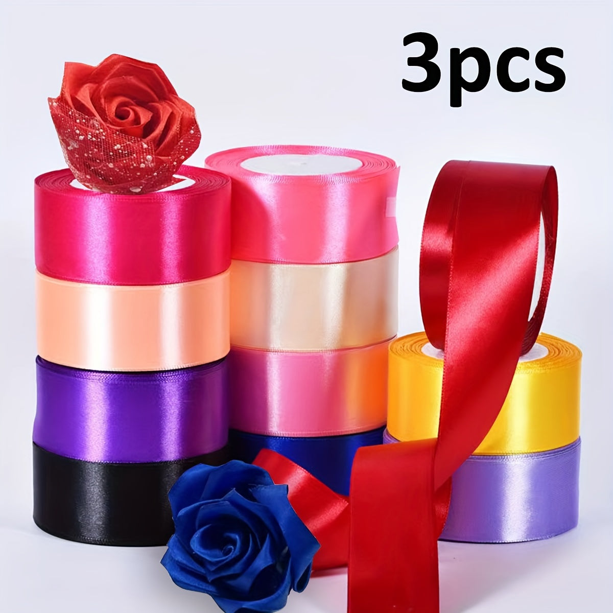 3 pieces of 4cm wide, 22 meter long satin ribbon for cake, wedding, candy box packaging, decoration, DIY handmade rose hairpin, and purple series.