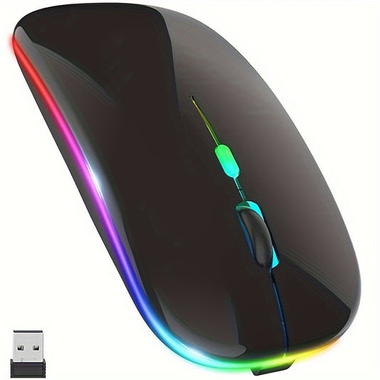 Wireless Illuminated Office Mouse with Rechargeable Dual-mode (2.4G+BT). Suitable for Laptops, Desktops, and Tablets.