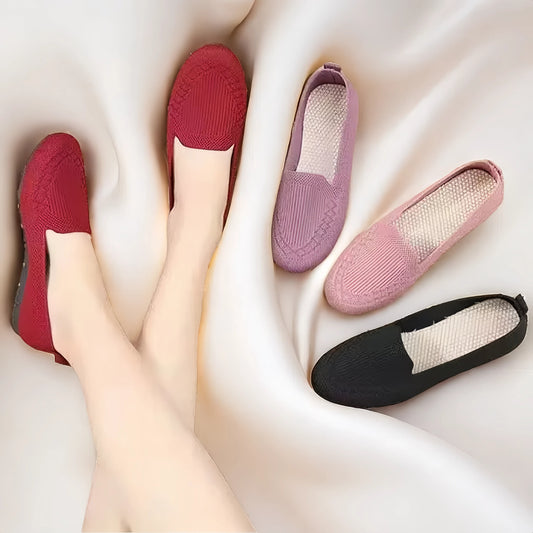 Women's lightweight knit loafers in solid color, with non-slip soles, perfect for casual walking.