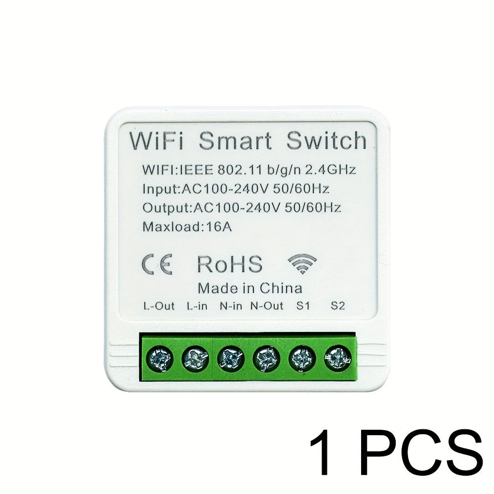 Compact 16A Wifi Smart Switch works with Alexa and Google Home for remote control, voice control, DIY mode, delay function, LAN control without hub, 2-way circuit breaker, and Ewelink home