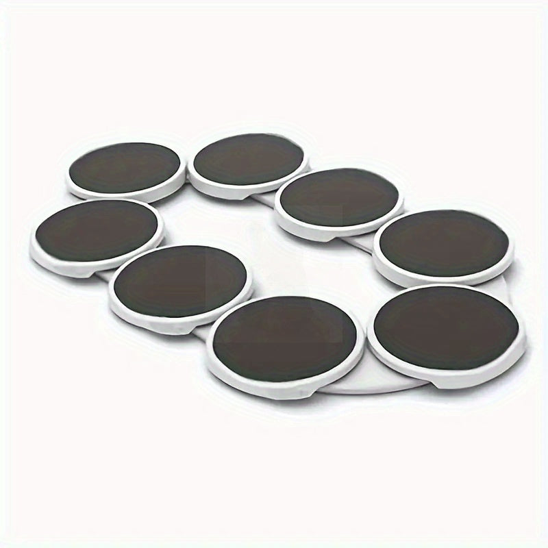 Set of 8 plastic lazy Susans, non-electric, rectangular table spinner plates. Portable and adjustable with a universal fit for use in kitchens and restaurants.