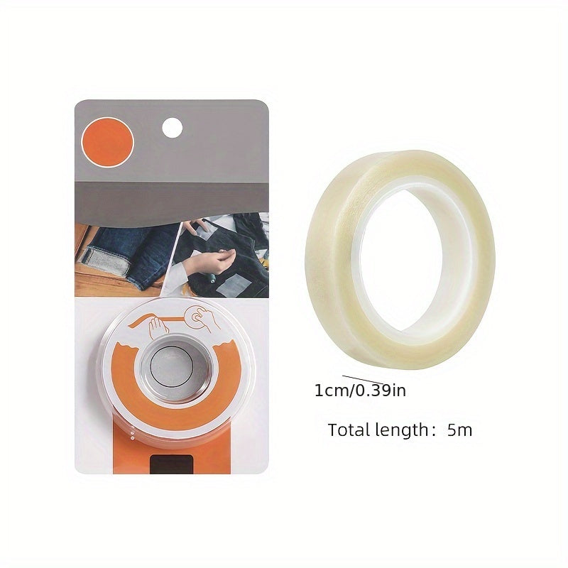 5m Roll of Double-Sided Adhesive Hem Tape for Fabric - Easy No-Sew, Waterproof, Iron-Free Hemming Strip in White