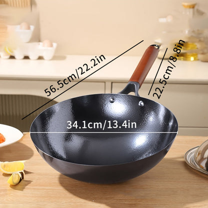 '- "Traditional Chinese Cast Iron Wok for Gas Stove Cooking - Non-Stick Coating, Hand Wash Recommended, Long-Lasting Stir-Fry Pan