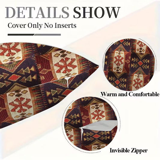 Two Boho Chic Double-Sided Ethnic Patchwork Throw Pillow Covers, measuring 30.48x50.8 cm - Made of Soft Short Plush for Sofa & Bedroom Decoration.