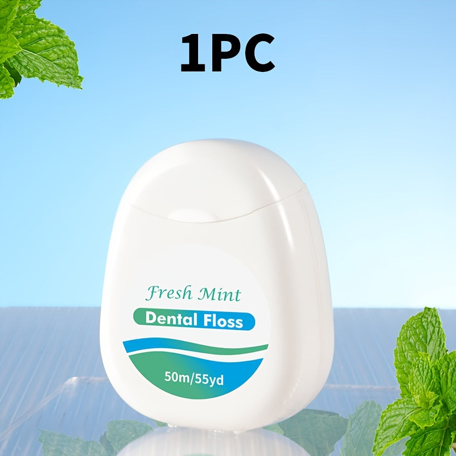 Fresh Mint Teeth Floss: Waxed PE, Cleans between teeth, slides easily into tight spaces, refreshing mint flavor, oral hygiene tool.