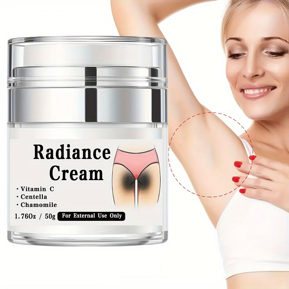 1.76oz/50g Radiance Cream for private parts care, contains Vitamin C, Niacinamide, Centella Asiatica, and Chamomile extract, suitable for sensitive areas such as underarms, joints, butt