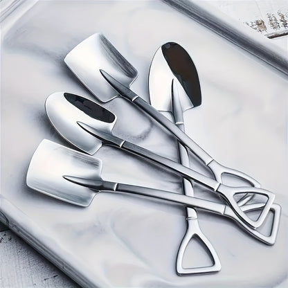 4-piece stainless steel shovel spoon set: versatile for desserts, ice cream, soup, and more. Waterproof with utility hooks, perfect gift idea.