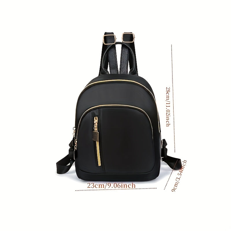 Spice Girl Chic Backpack in Black & Gold - Durable Polyester, Multi-Compartment, Zip Closure, Great for Travel & Daily Use.