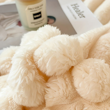 Soft, cozy, machine washable faux rabbit fur throw blanket with luxurious plush feel. Suitable for all seasons, perfect for napping, office, camping, or sofa use.