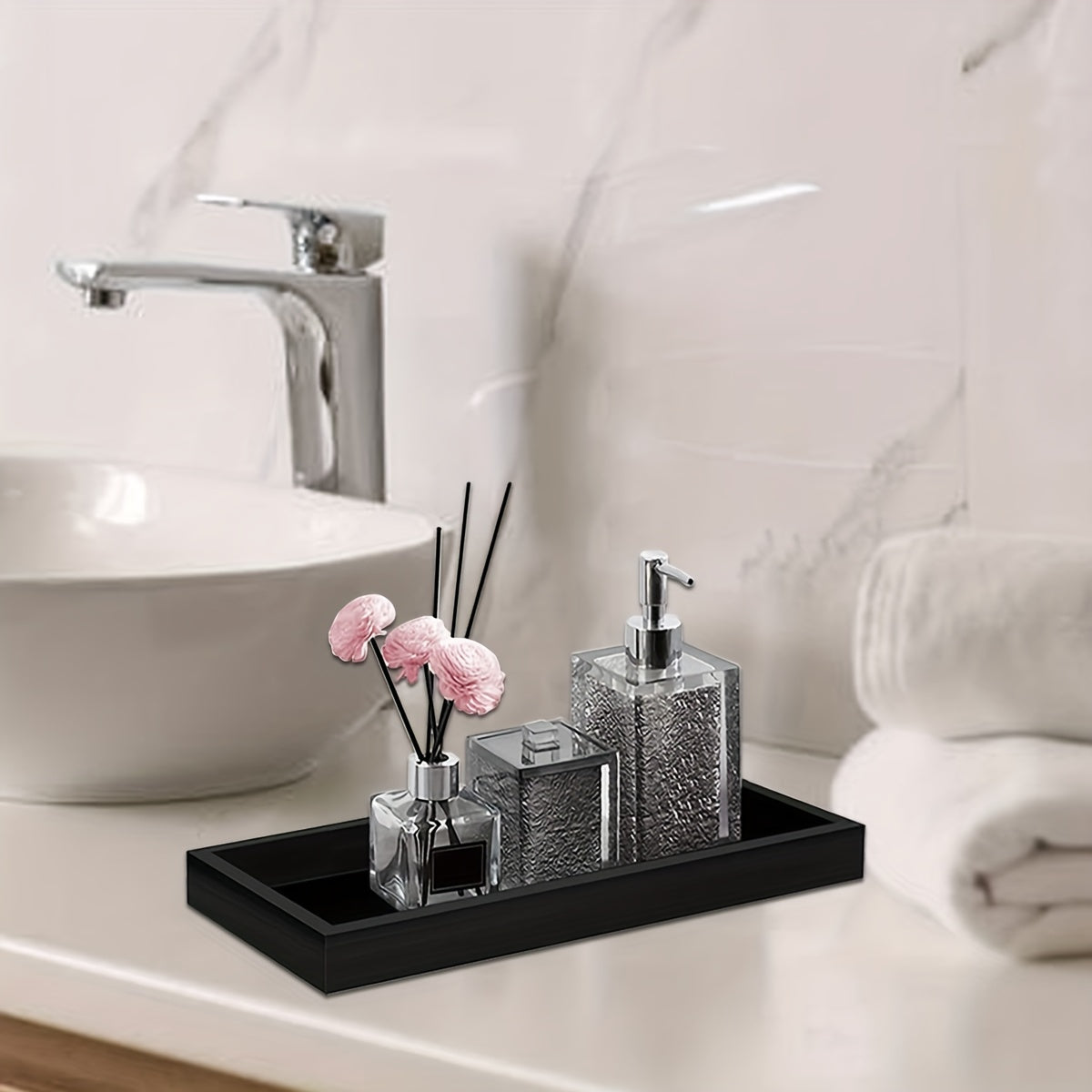 Single bathroom vanity silicone tray for counter, multi-functional organizer for sink, dresser, and home essentials.