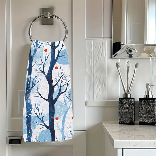 Set of 2 Ultra Soft Kitchen Towels with Winter Jungle Trees Design, Exceptionally Absorbent & Easy to Clean Dish Hand Towels, 40.64x60.96 cm - Ideal for Holiday Decoration and Drying Dishes