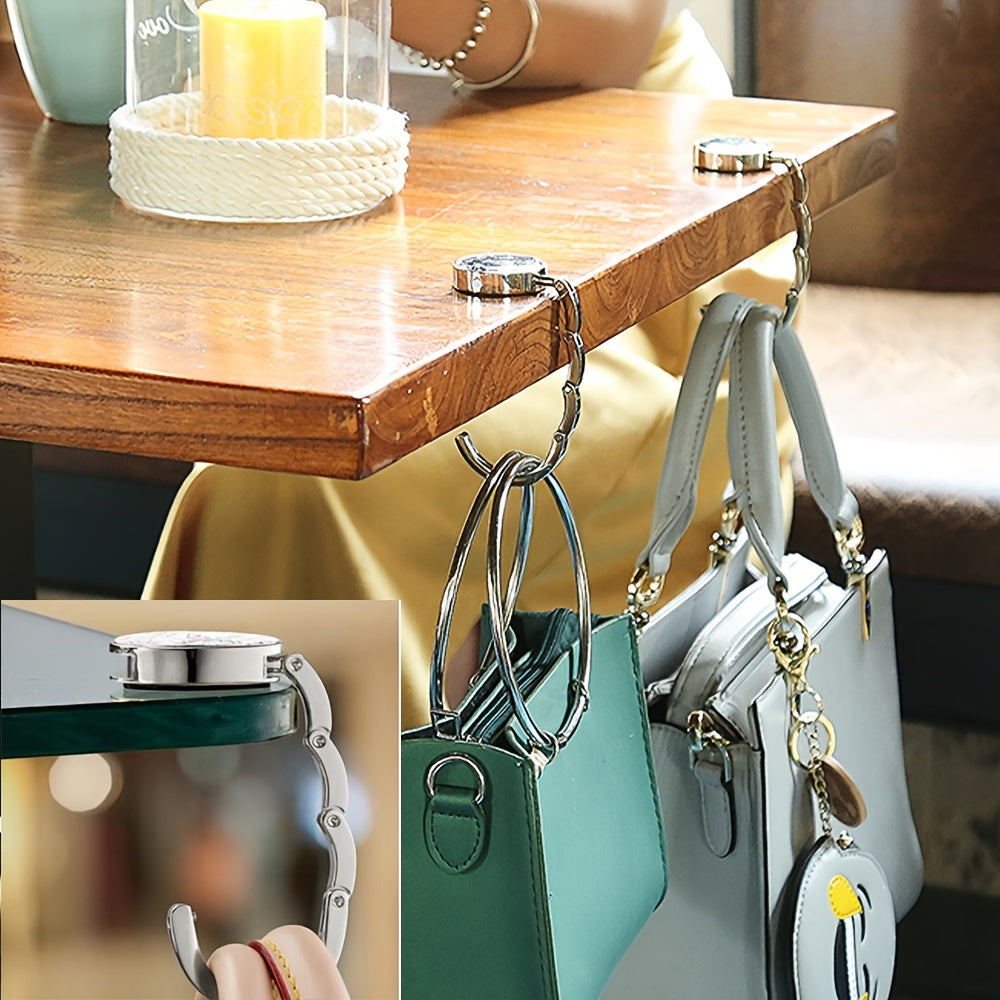 Stylish and Portable Custom Photo Handbag Hook - Elegant Metal Accessory for Women to Keep Handbags Secure