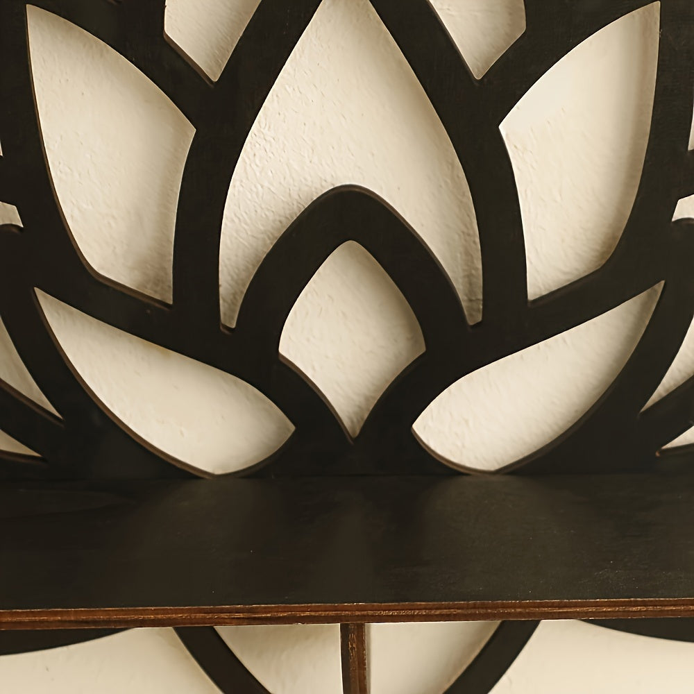 Minimalist Room Decor: Bohemian-inspired Wooden Lotus Wall Shelf