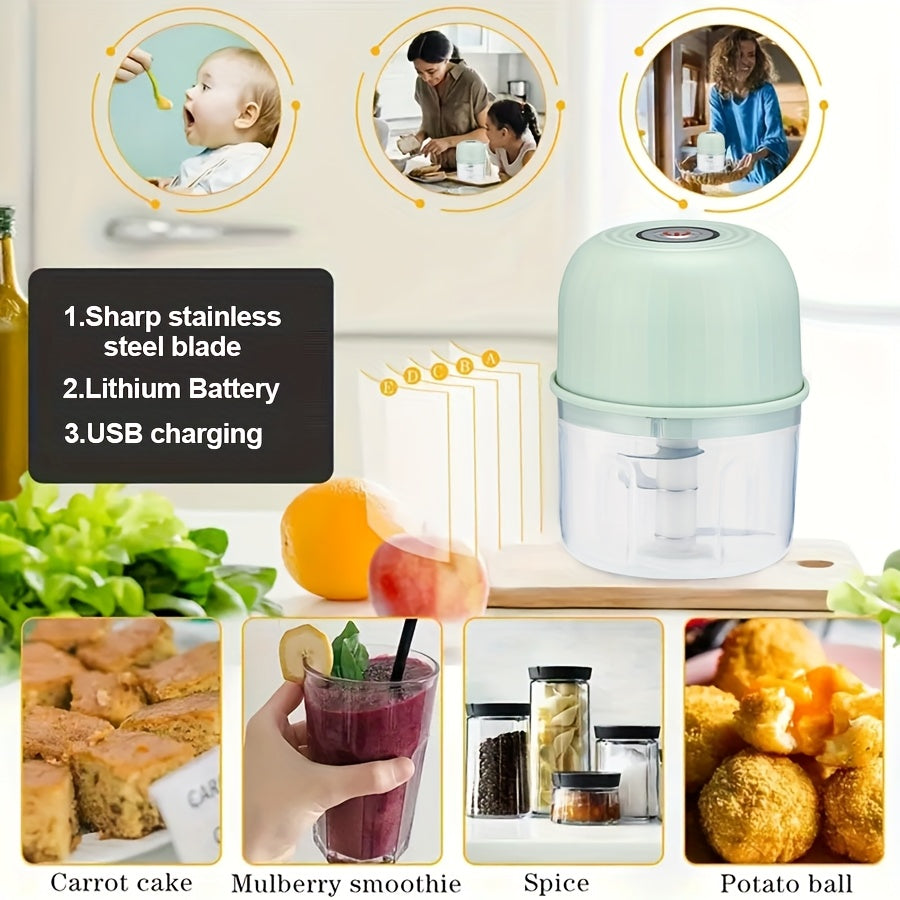 Top Pick: Portable USB Rechargeable Mini Food Chopper with 3 Stainless Steel Blades and Lithium Battery - Perfect for Chopping Onions, Garlic, Veggies, Fruits, Ginger, Chili, and Meat - Compact and Wireless Mixer for Your Kitchen - Available in Multiple