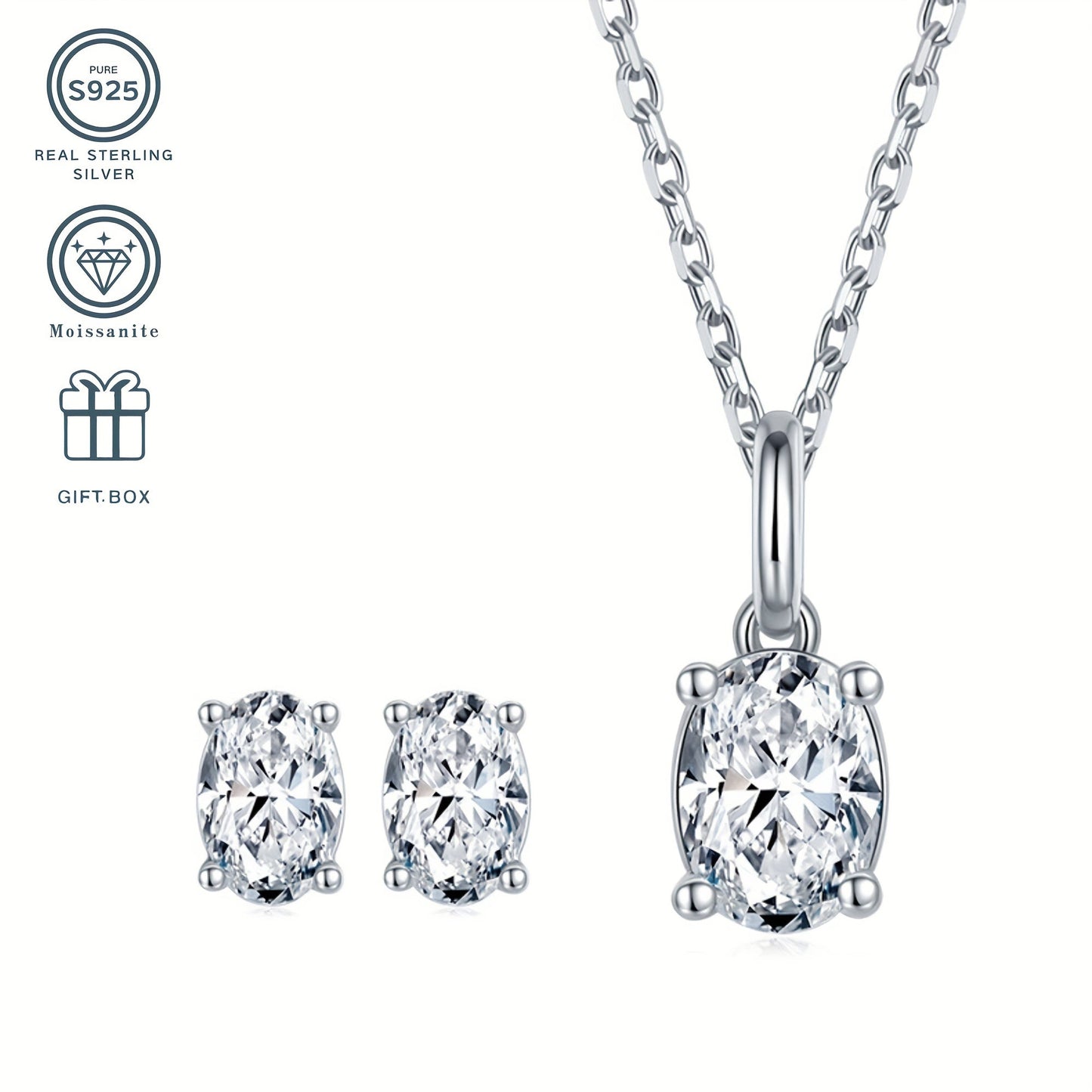 Ajoyib Moissanite Pendant va Quloq Nosh seti S925 Sterling Silver - 1CT Pendant, 0.5CT Quloq Nosh, Gippoallergenik, Har kuni kiyish yoki rasmiy tadbirlar uchun mukammal - Sovg'a qutisida keladi.