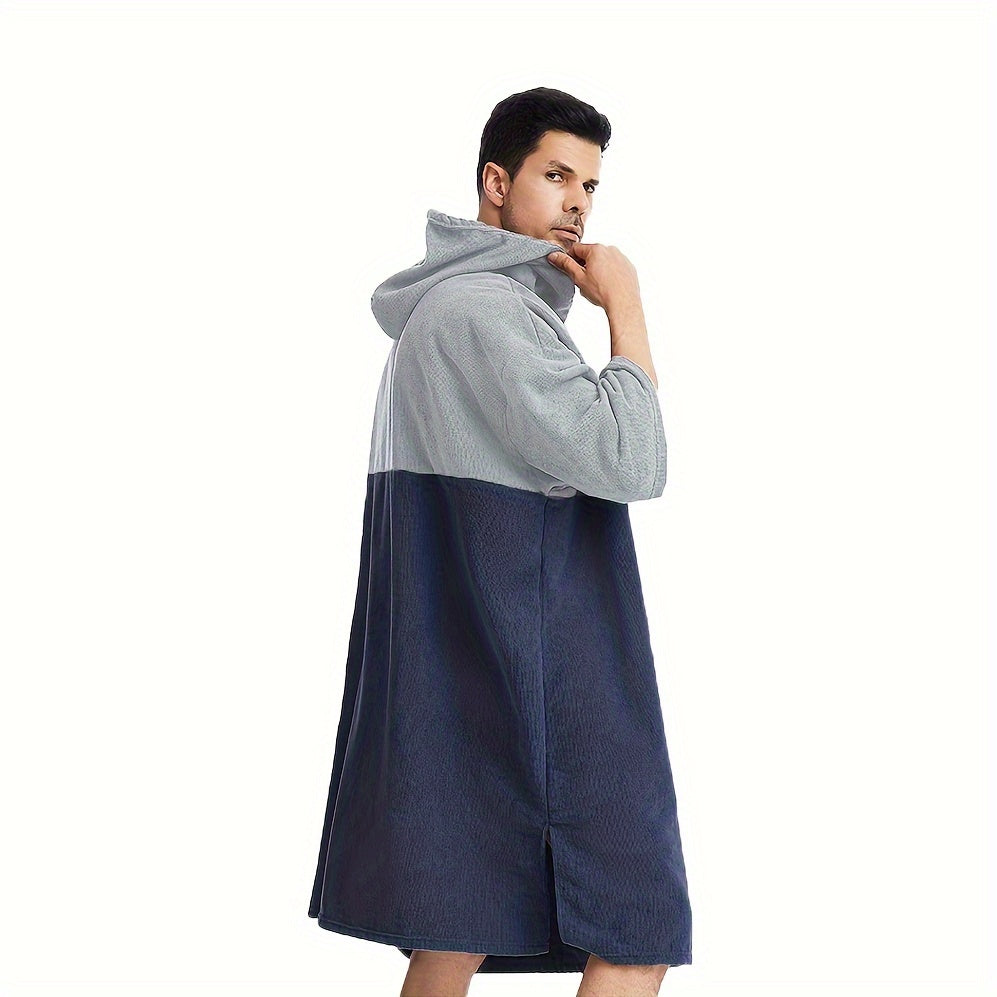 Color Blocking Surf Poncho Changing Towel with Hood and Large Pocket, Bathroom Essential