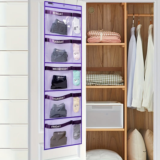 Top-Selling Portable Weekly Clothes Organizer Bag - Perfect for Daily Use, Stands Over 68.58cm Tall, Stylish Gray & Purple Design