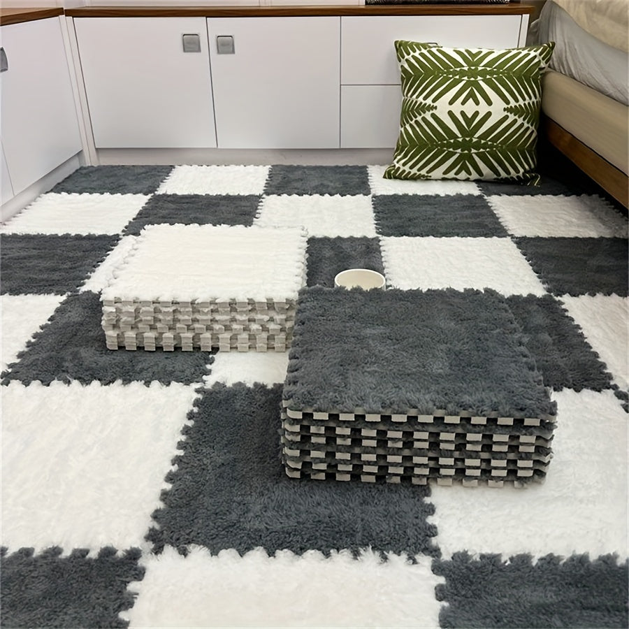 20 hand-washable polyester and EVA interlocking fluffy area rug set for bedroom and home, removable tatami mat, customizable carpet tiles, 29.97 x 29.97 cm each.