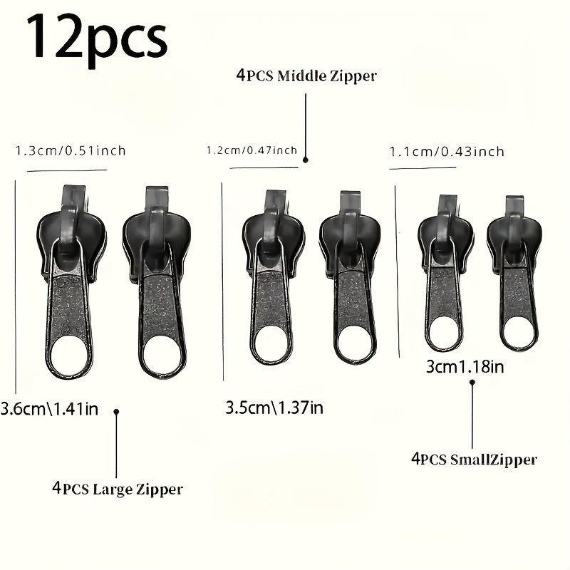 12-piece Zipper Pull Replacement Kit, ideal for jackets, boots, backpacks, and luggage.Easy to install and portable for emergencies. Black sewing and knitting accessories included.