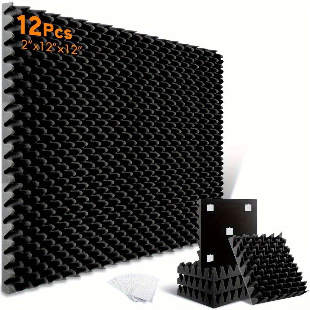 12 Pack of 5.08 X 30.48 X 30.48 Cm Acoustic Foam Panels, Fireproof Soundproofing Sponge for Walls, Egg Crate Studio Home Sound-absorbing Foam