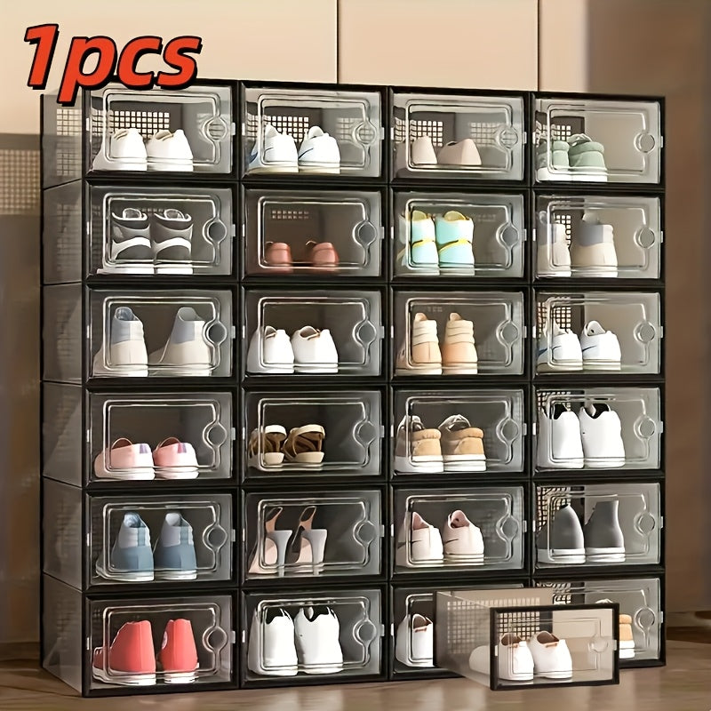 A range of multifunctional household furniture is available in sets of 4, 12, or 18 pieces. These stackable shoe rack storage boxes are waterproof and dustproof, making them perfect for sports shoes. The rectangular plastic shoe cabinets have snap