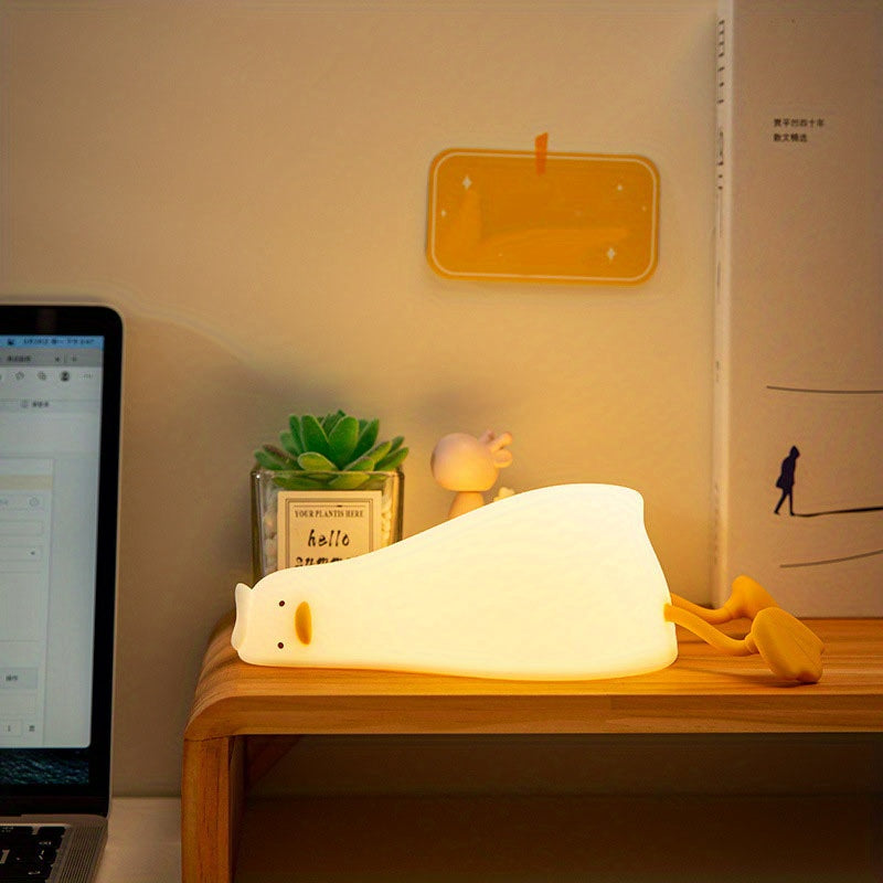 Silicone Duck LED Night Light - Dimmable & Timer-Controlled Bedside Lamp with Touch Control for Cute Bedroom Atmosphere