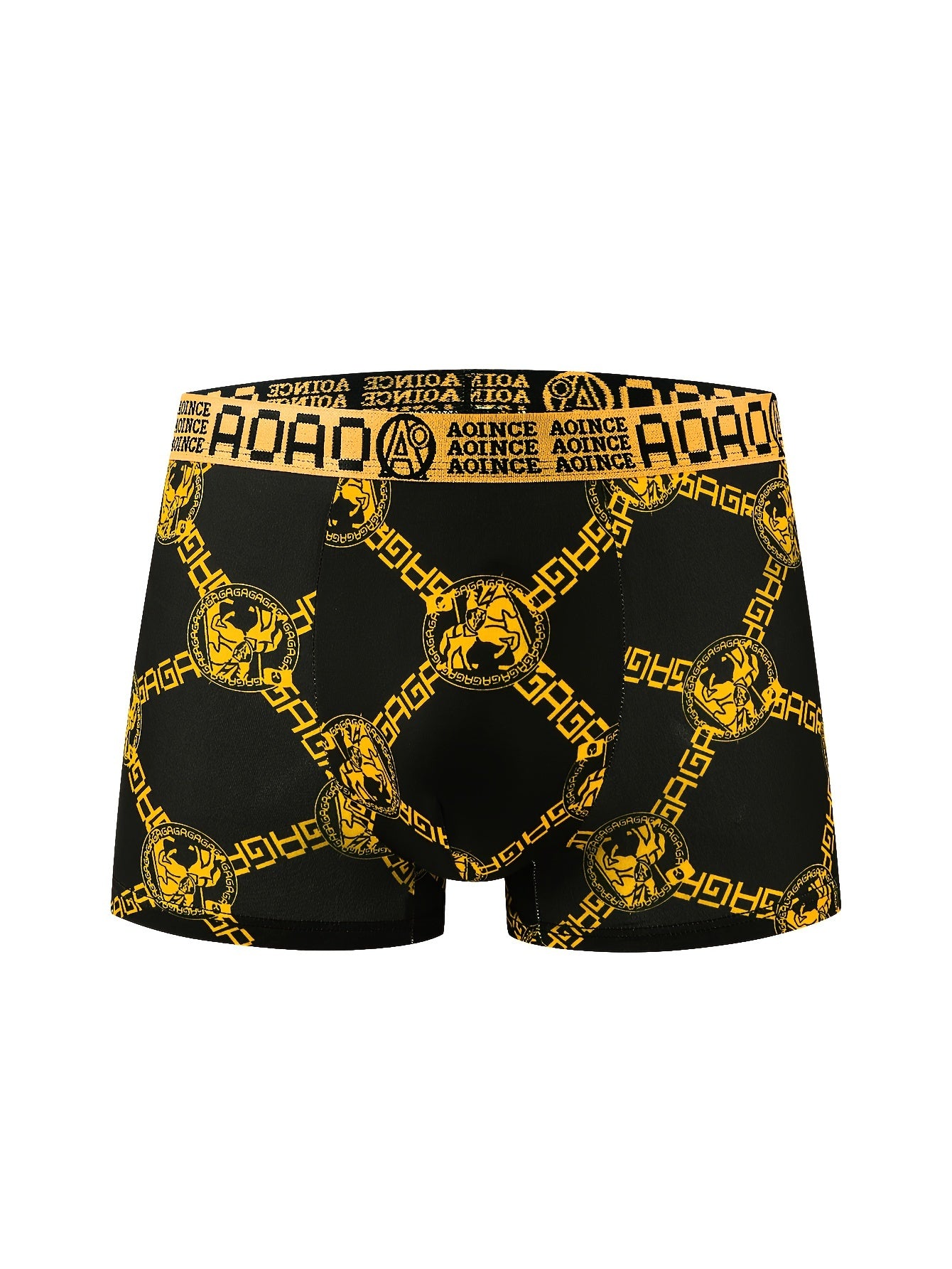 Set of 3 Men's stylish boxer briefs with black and golden chain print, quick-drying and breathable for sports.