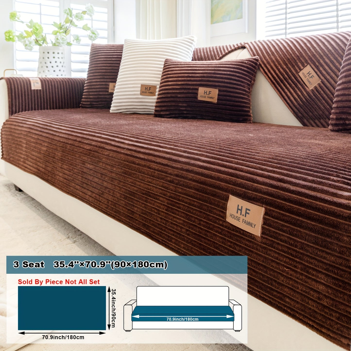 Modern striped sofa cover made of thick flannel fabric, pet-friendly and non-slip. Suitable for 1 to 4-seater sofas, soft and machine washable. Perfect for home and office decor.