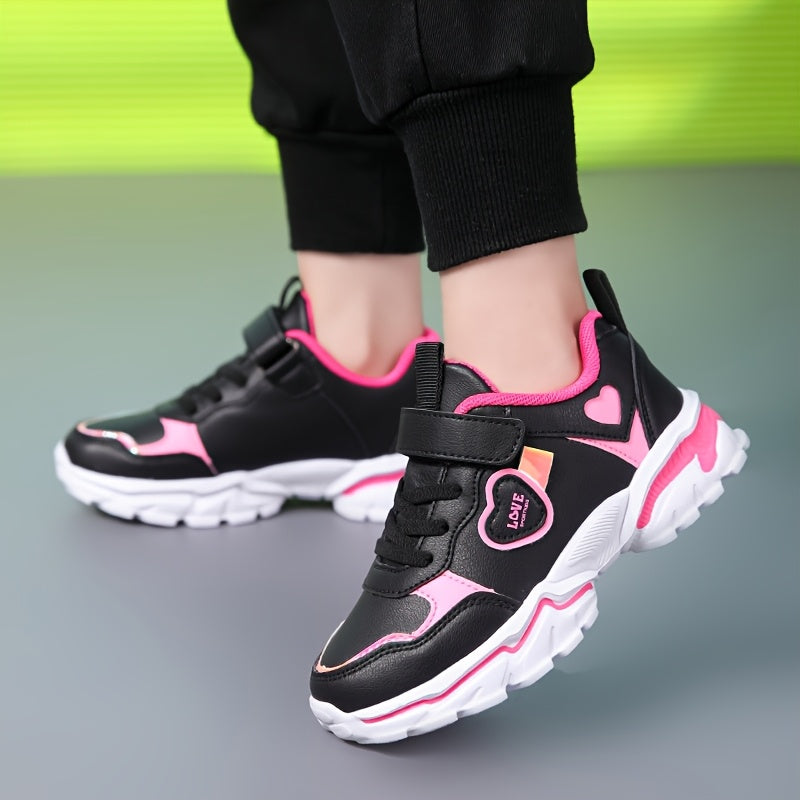 Stylish black and pink sneakers with glow-in-the-dark and shock-absorbing features, ideal for outdoor and casual activities.