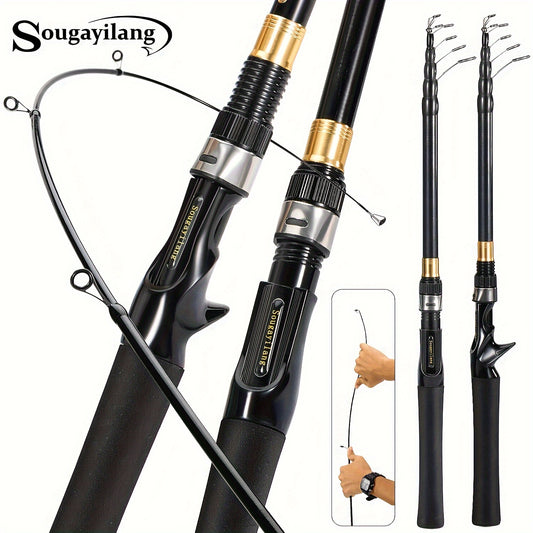 Sougayilang telescopic fishing rod made of carbon fiber with EVA handle, suitable for freshwater and saltwater fishing.