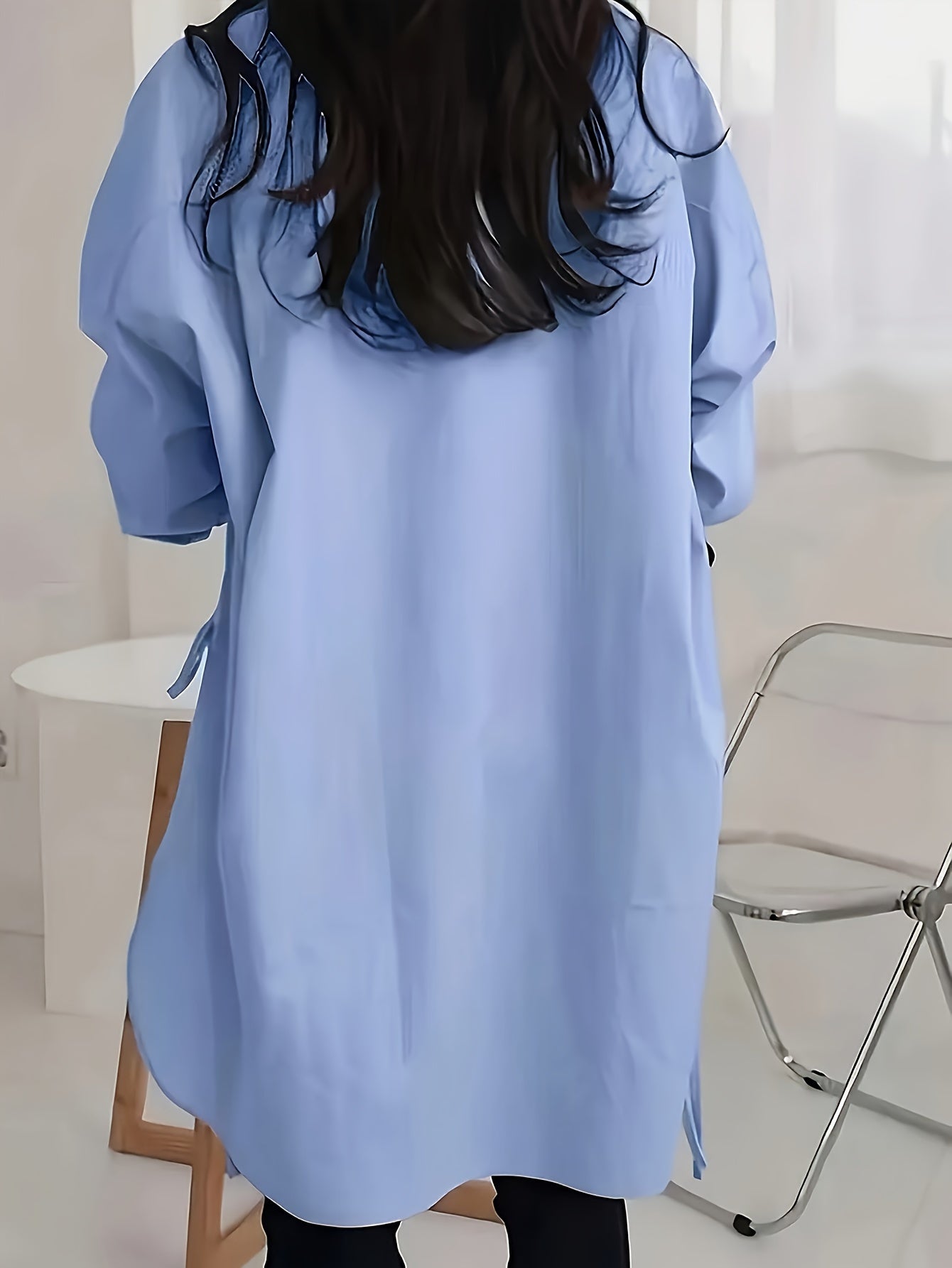 Stylish lace-up button front shirt with dipped hem for spring, designed for plus size women