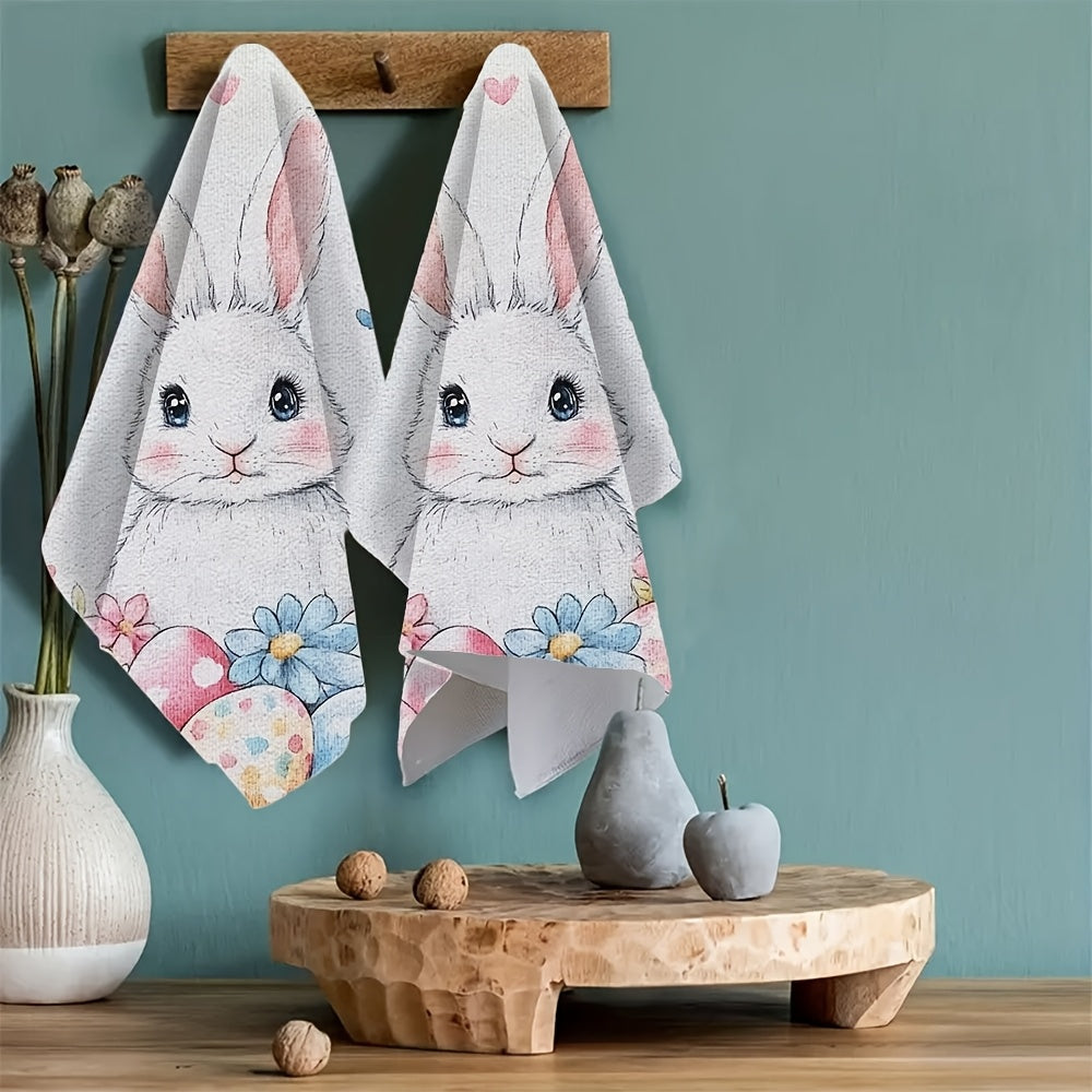 Set of 2 Ultra Soft Kitchen Towels featuring Bunny, Eggs, and Flowers Design. Highly Absorbent Dish Hand Towels perfect for Holiday Decor. Machine Washable, 16x24 Inch. Item number: 2KYSYS1225045