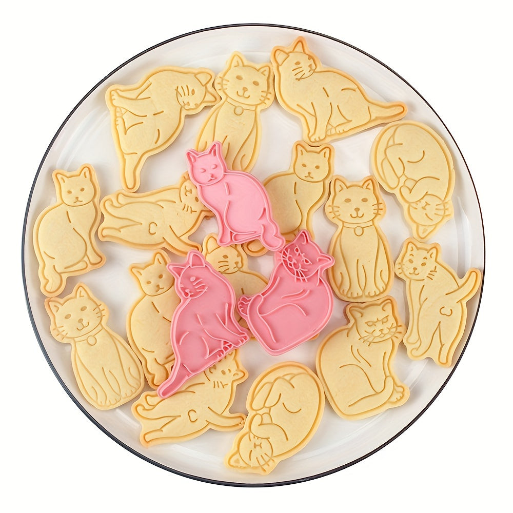 Set of 6 Adorable Cat Cookie Cutters with Pushers - Ideal for Making Delicious Treats and Decorating Cakes