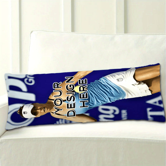 Long body pillow with custom picture and text, personalized pillowcase featuring idols, anime characters, or loved ones. Made of short plush material with double-sided printing. Does not include pillow core. Size: 50.8 × 137.16 cm.