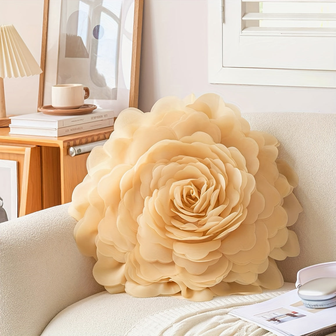 3D Princess Style Tulle Flower Throw Pillow Case in Light Luxury, Perfect for Bedroom or Living Room Décor. Ideal Halloween or Christmas Gift.