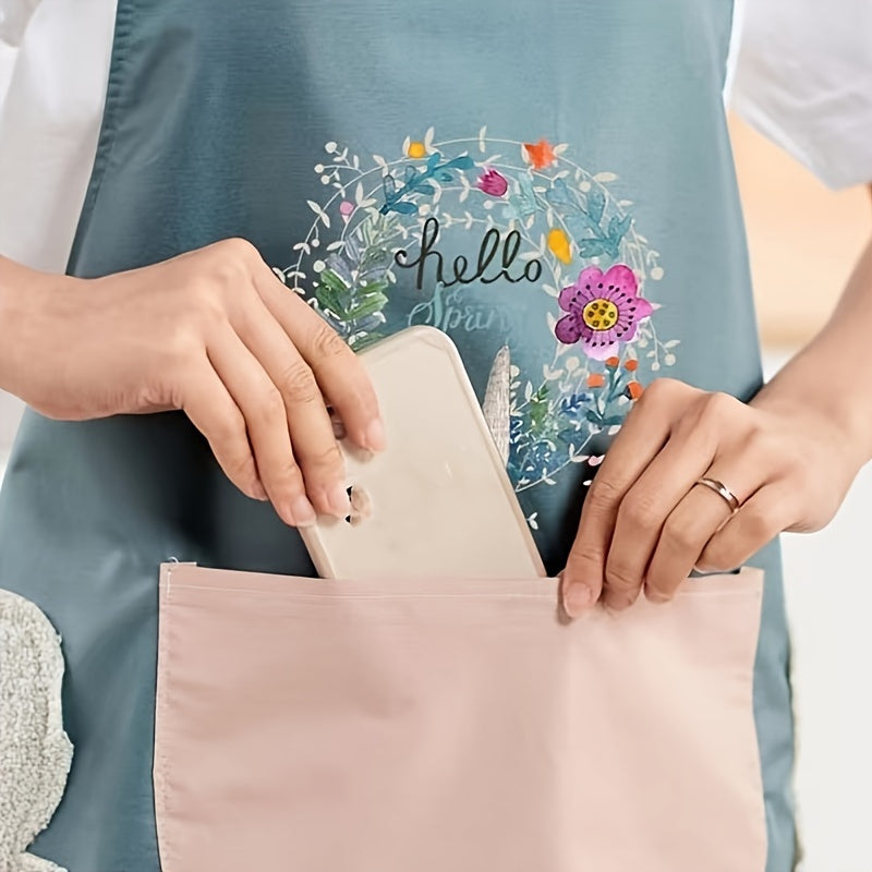 Waterproof, oil-resistant kitchen apron made of durable PVC material with hand wipe pocket. Ideal for cooking, gardening, and household use in the living room. No battery required.