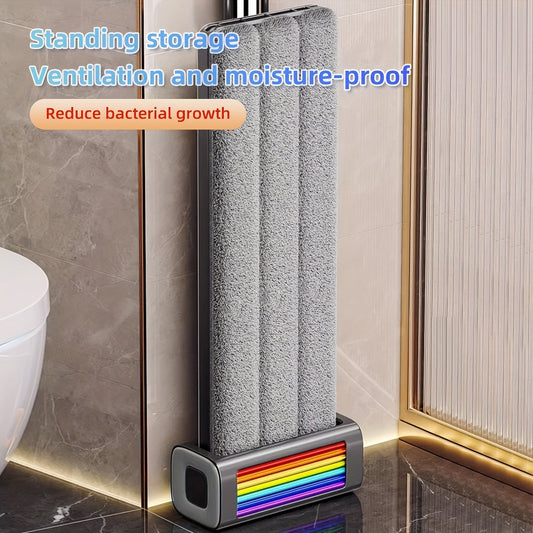 Experience the convenience of the JOYBOS Rainbow Flat Mop with Hands-Free Washing. This set includes 4 reusable cloths and a mop hook, making it perfect for cleaning hardwood, tile, and laminate floors in your living room, bedroom, kitchen, and bathroom.