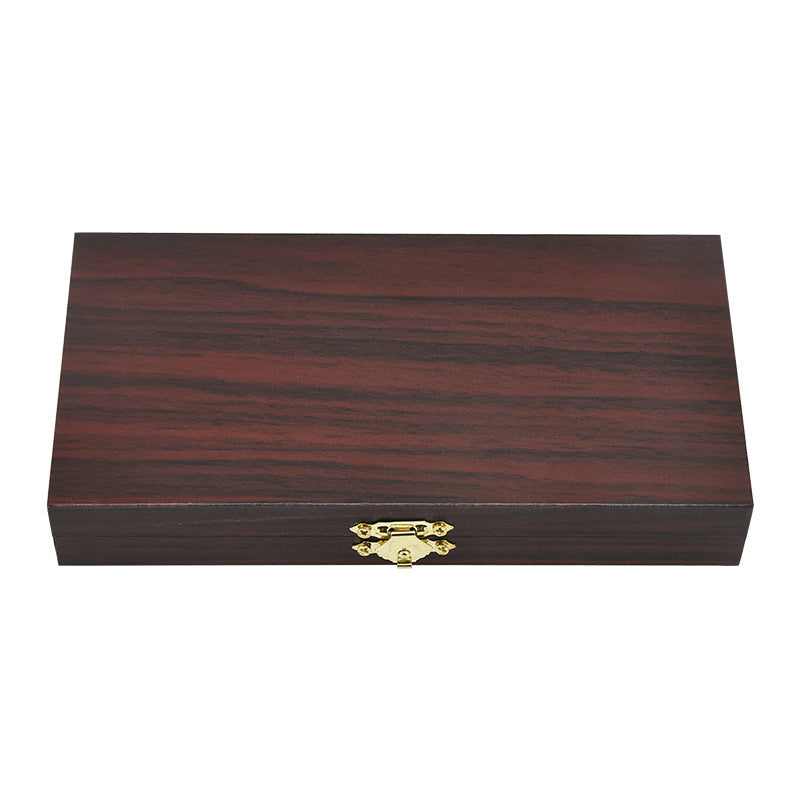 Lockable wooden money storage box with single compartment cash organizer and lockable cover for home organization.