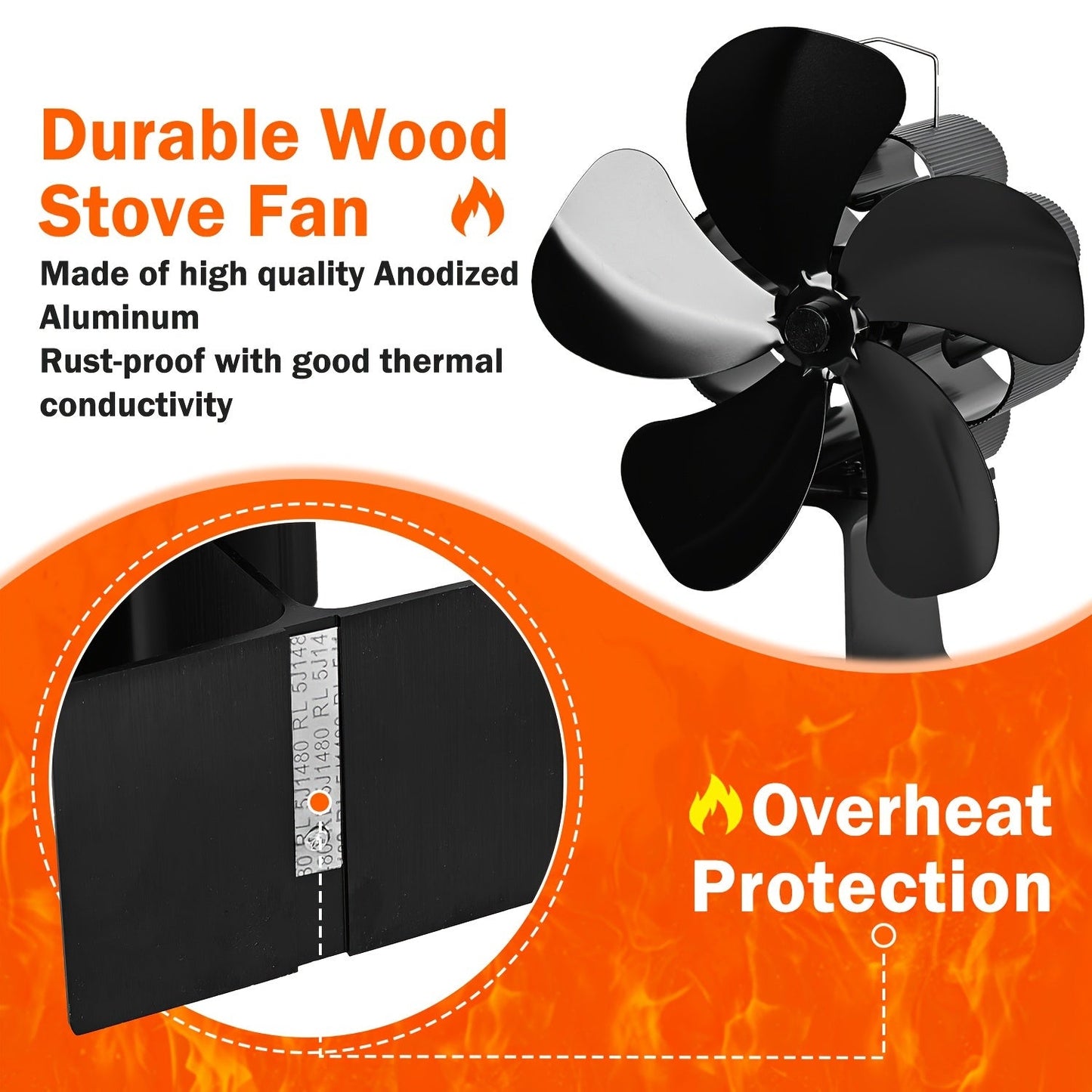 4-Blade Eco-Friendly Stove Fan for Wood Burning Stoves, Fireplaces, and Burners - Thermal Power, Wooden Construction, and Electric Operation