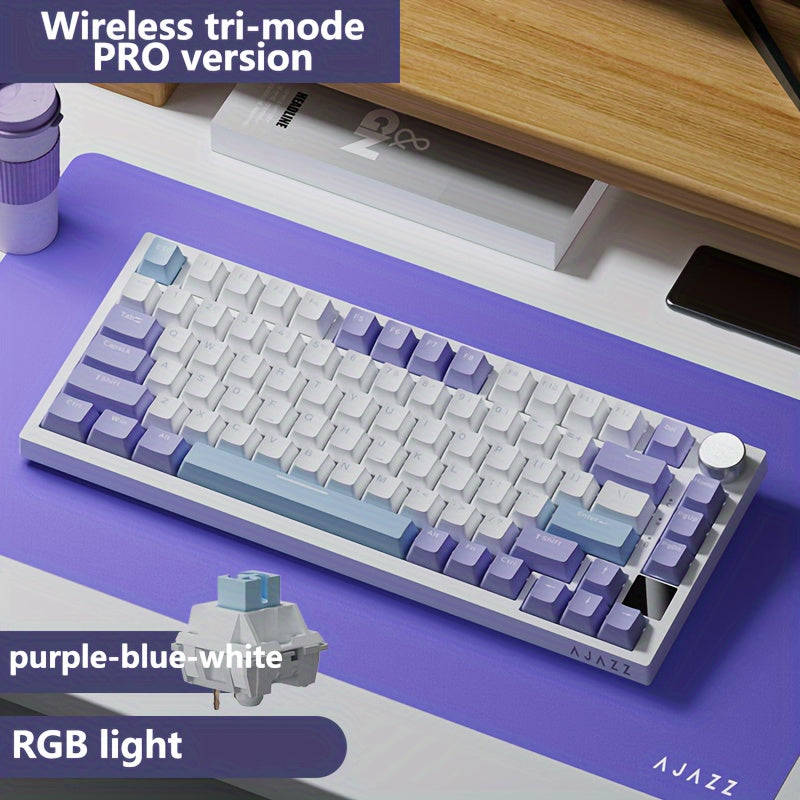 AJAZZ AK820PRO 75% Hot-Swappable Gasket Mechanical Keyboard with TFT Display, 4000Mah Battery, BT/2.4G/USB connectivity, RGB Lighting, and Gift Switch in Trendy Colors.