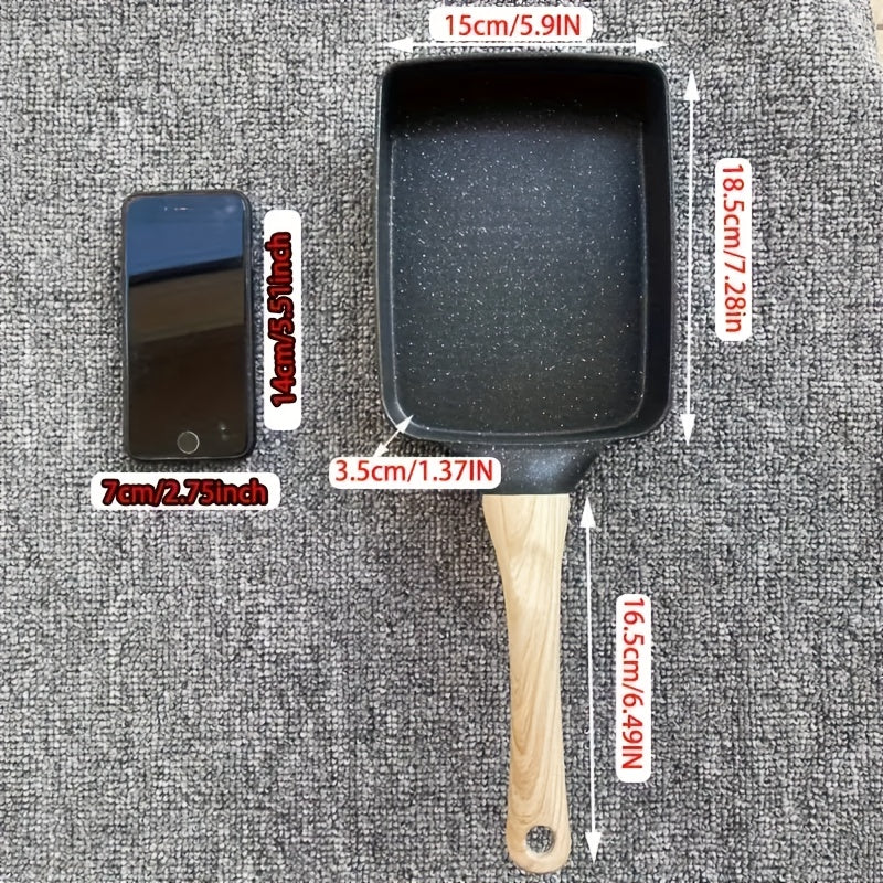 Square Egg Roll Frying Pan with Wooden Handle - Induction Compatible Cookware for Making Non-Stick Tamagoyaki Japanese Omelettes