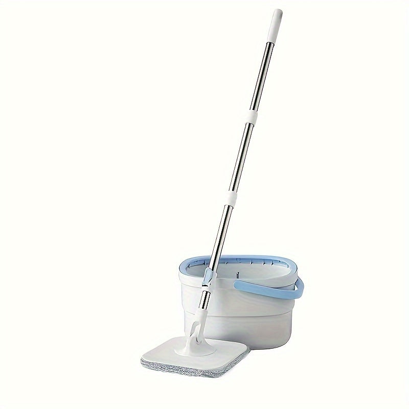 Household hands-free rotating mop set with bucket, includes 2 mop heads and pollution separation bucket. Perfect for cleaning living rooms, bedrooms, bathrooms, toilets, and kitchens without the need for electricity.