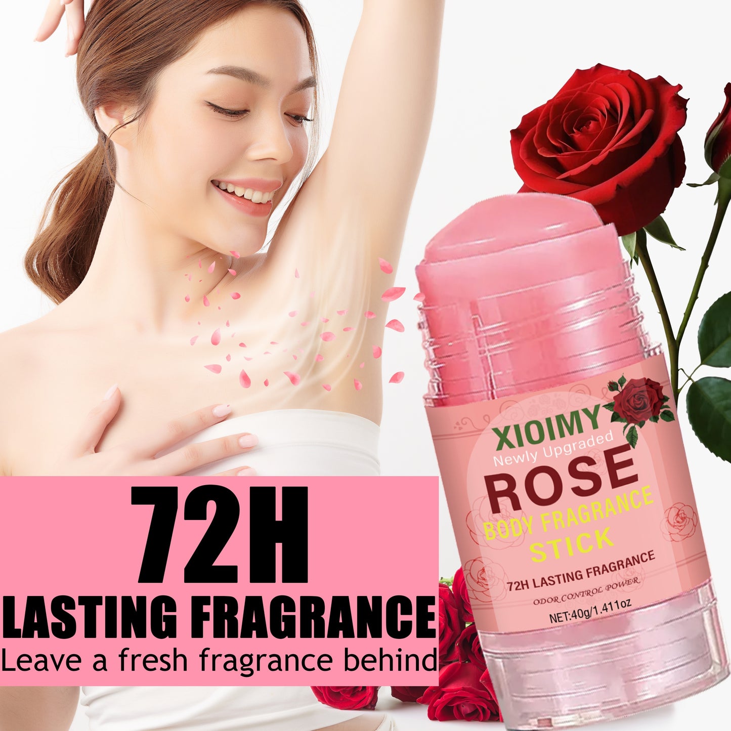 Xioimy Rose Body Fragrance Stick - Unisex deodorant, 1.411oz, 72-hour freshness, long-lasting rose scent, ideal for body, counteracts stubborn body odor & sweat.