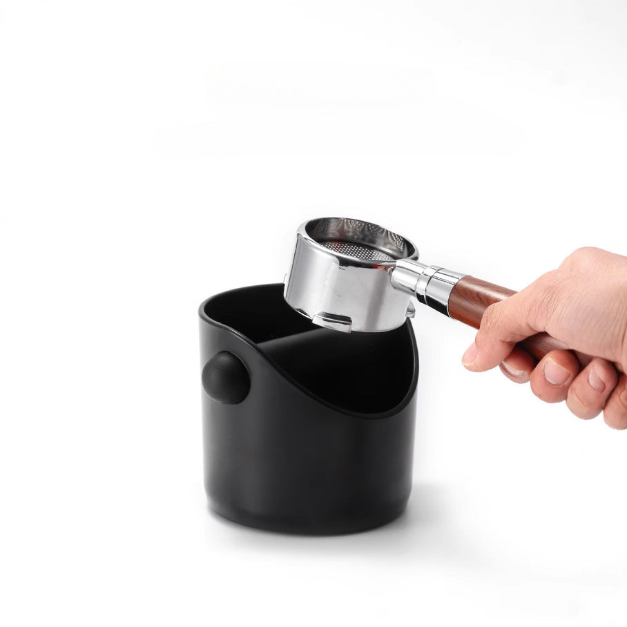 Black Non-Slip Coffee Tamping Box with Removable Strike Rod, Grinder Dust Bin, Barista Tool for Cafe.