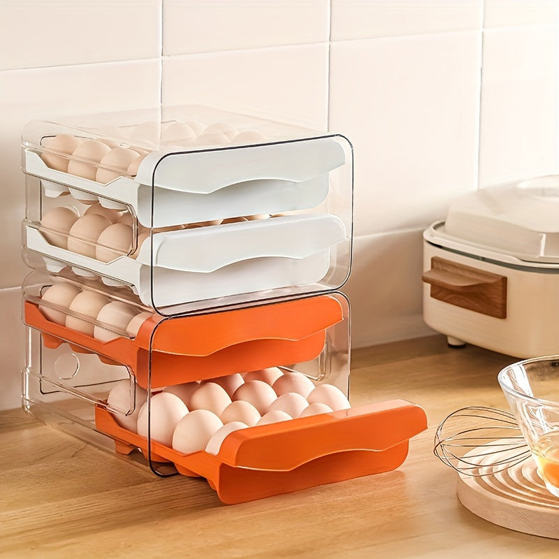 Double Layer Drawer Type Egg Fresh Keeping Storage Box for Refrigerator, Multipurpose Leak-Proof Plastic Container for Egg Organization. Reusable, Hand-Washable, and Shockproof Food Storage Solution for Home Kitchen Utensils.