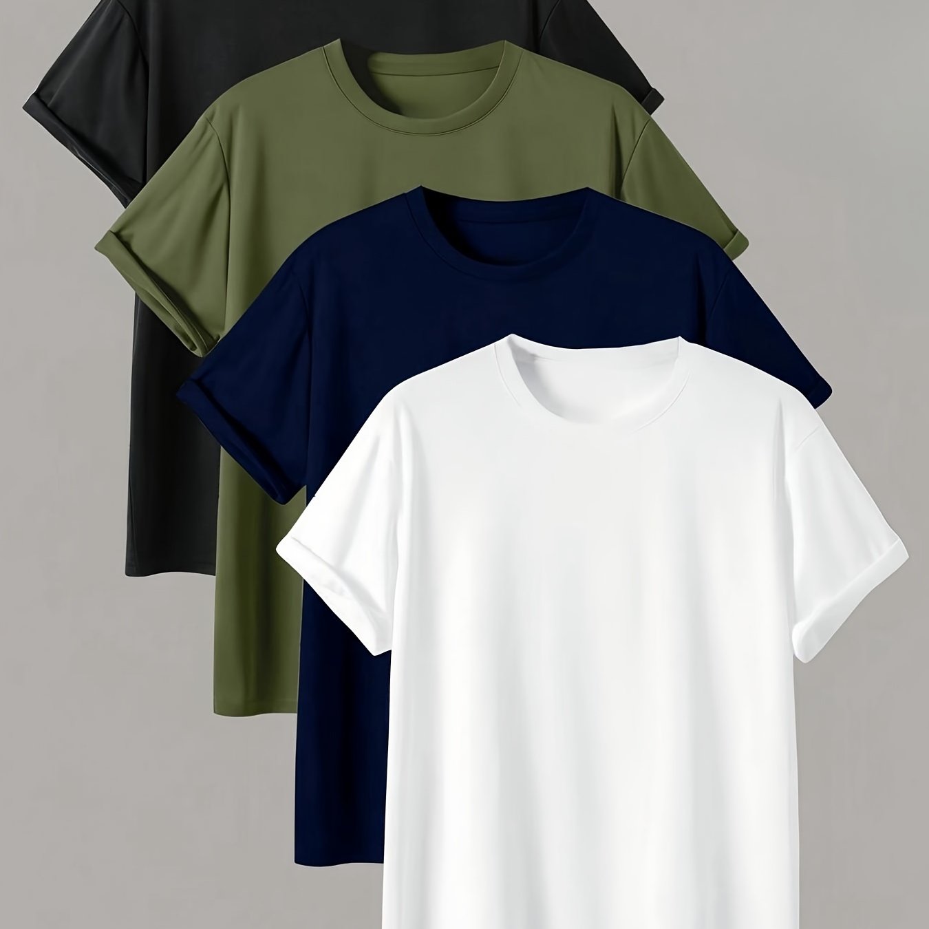 Men's set of solid crew neck and short sleeve t-shirts for summer outdoors wear.